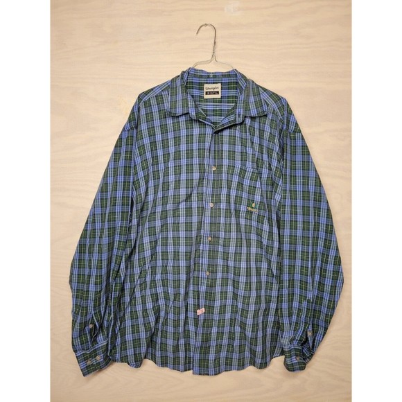 Wrangler Riata Men's SZ 2XL Button Up Shirt Long Sleeve Blue Green Plaid Cowboy - Picture 1 of 9
